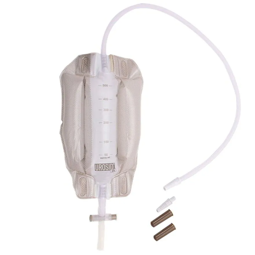 UROSID Beinbeutel 500 ml, steril mit 50 cm kürzbarem Schlauch, Tropfkammer und Ventil, hygienisch und komfortabel für Ober- und Unterschenkel.